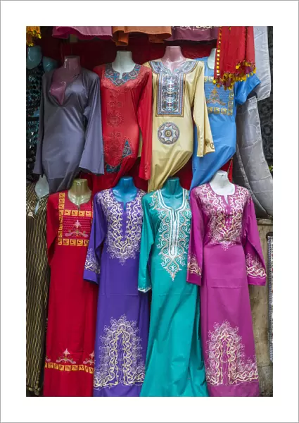 Colour womens dresses for sale, Khan el-Khalili bazaar (Souk), Cairo, Egypt