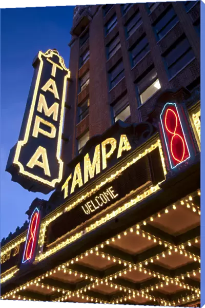 USA, Florida, Tampa, Tampa Theater, Illuminated Marquee, Built In 1926, Art Deco
