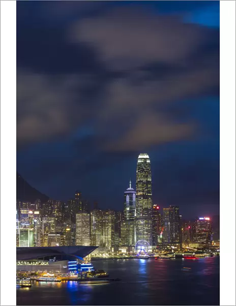 Elevated view, Harbour and Central district of Hong Kong Island and Victoria Peak