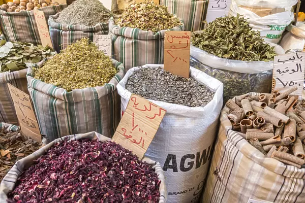 Spices & herbs for sale in Amman market, Amman, Jordan