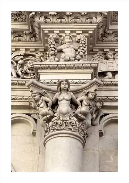 Facade sculpture of Church of the Holy Cross (Chiesa di Santa Croce), Lecce, Apulia
