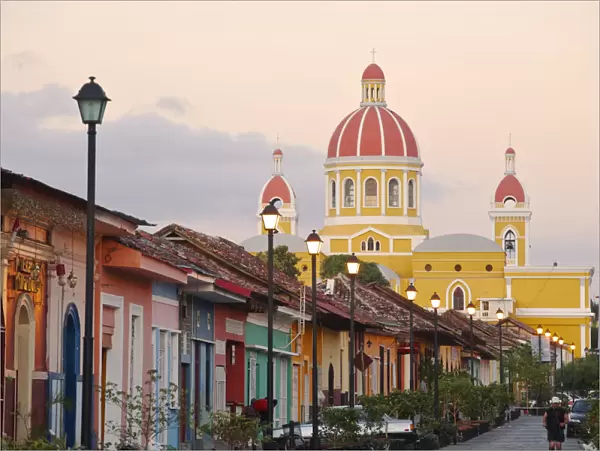 Nicaragua, Granada, Calle La Calzada and Cathedral de Granada