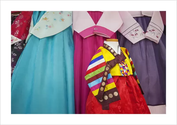 South Korea, Seoul, Namdaemun Market, Display of South Korean Hanbok Dresses