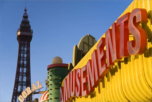 Blackpool Tower & Amusements sign, Blackpool, Lancashire, England