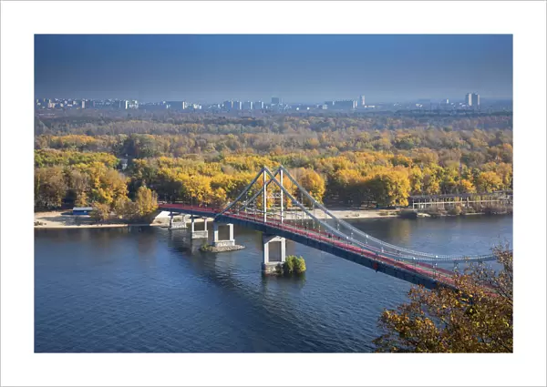Ukraine. Kyiv. Parkovy Pedestrian Bridge Crosses The Dnieper River
