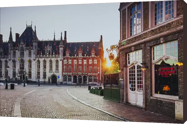 Old Market Square empty at sunrise, Belgium