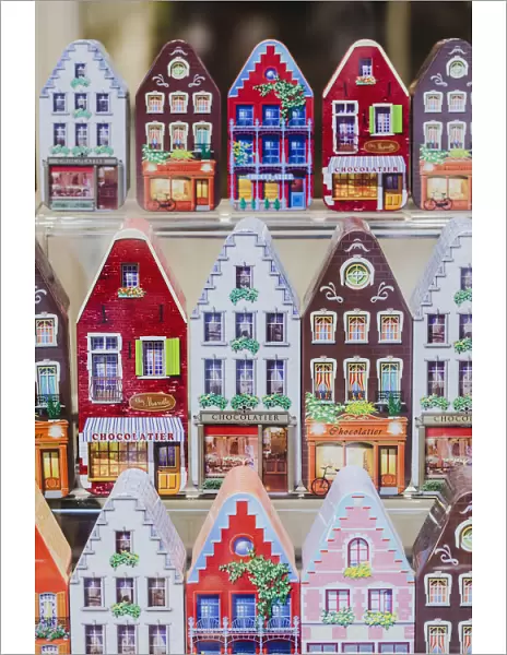Miniature of the typical colored belgian houses in a shop in Bruges, Belgium