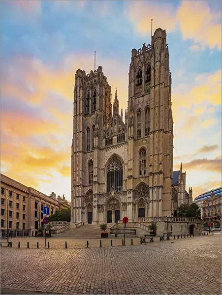Sainte Gudule Cathedral at sunrise in Bruxelles, Belgium