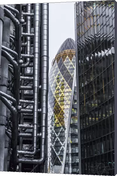 The Gherkin building, Lloyds building and Willis building, London, England