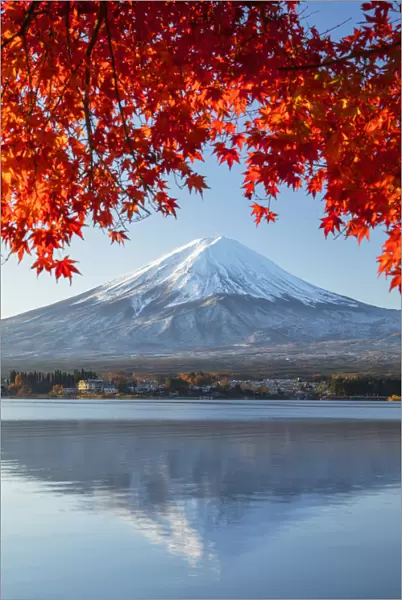 Mount Fuji and Lake Kawaguchi at sunrise, Yamanashi Prefecture, Japan