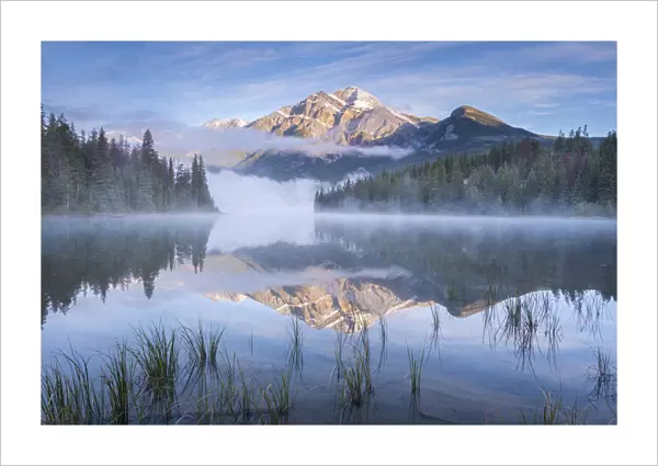 Pyramid Lake and Pyramid Mountain at dawn, Jasper National Park, Alberta, Canada