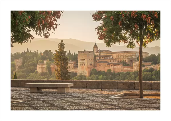 Mirador de San Nicolas with the Alhambra in the background, Granada, Andalusia, Spain