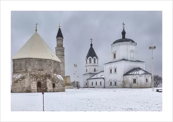 Mausoleum, 14th century and Russian church, 1734, Bolgar, Tatarstan, Russia