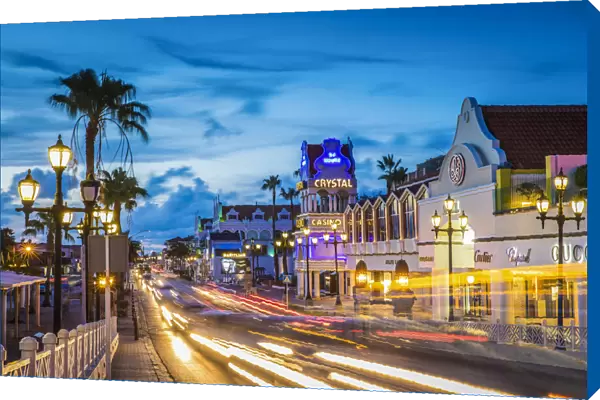 Caribbean, Aruba, Oranjestad, The Lloyd G. Smith Boulevard at night