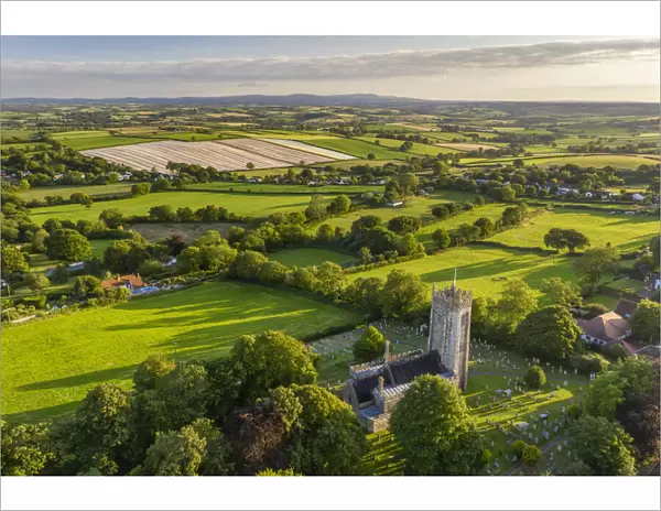Aerial vista of the rural village of Morchard Bishop, Devon, England. Summer (July) 2020