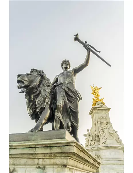 Prometheus or Progress statue and the Victorial Memorial outside Buckingham Palace