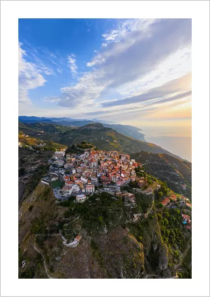 Castelmola, Sicily. Aerial view of the village on the top of a mountain near Taormina at