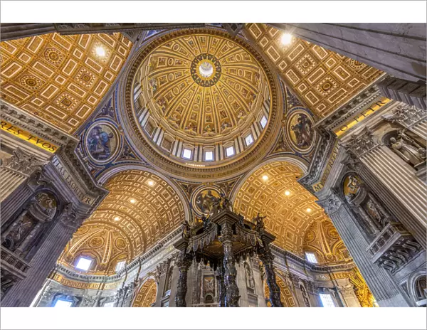 Low angle interior view of the baldacchino and main dome, St