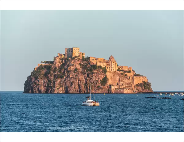 Aragonese Castle at sunset, Ischia island, Gulf of Naples, Naples province, Campania