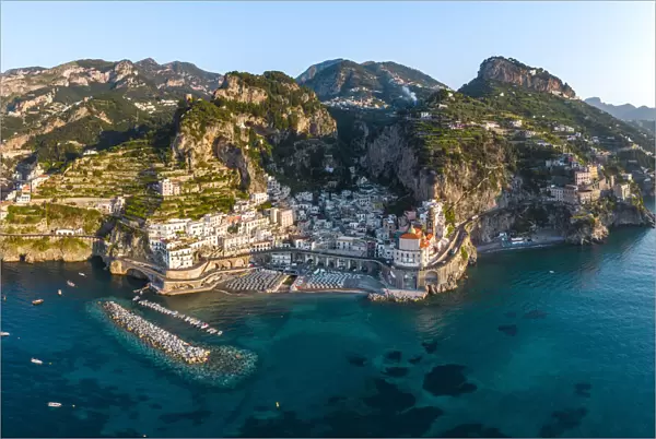 Aerial view of Atrani, Amalfi Coast, Gulf of Salerno, Salerno province, Campania, Italy