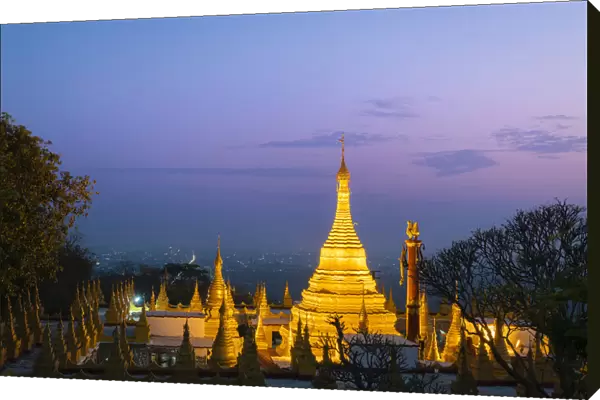 Su Taung Pyae Pagoda at night, Mandalay Hill, Mandalay, Mandalay Region, Myanmar