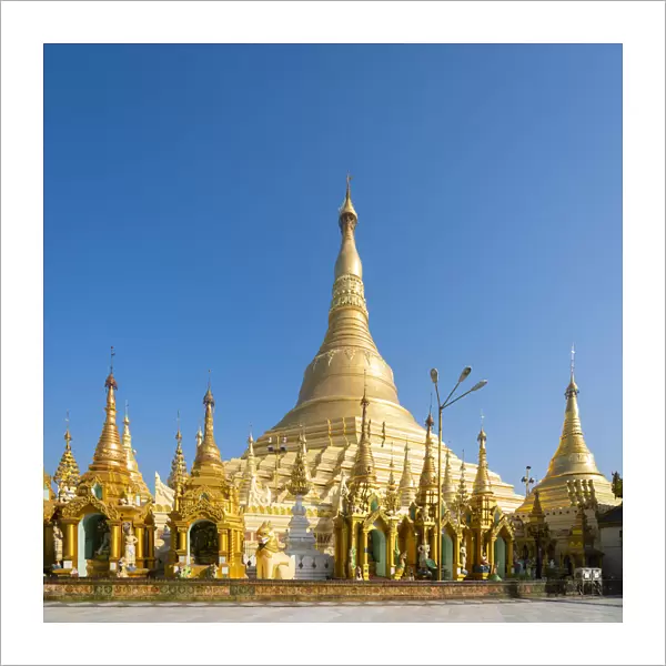 Gilded Shwedagon Pagoda against clear sky, Yangon, Yangon Region, Myanmar