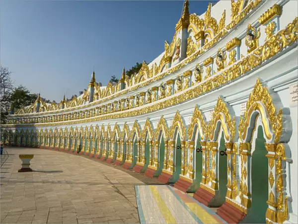 Golden carvings on walls of U Min Thonze Caves, Sagaing Hill, Sagaing, Sagaing Region