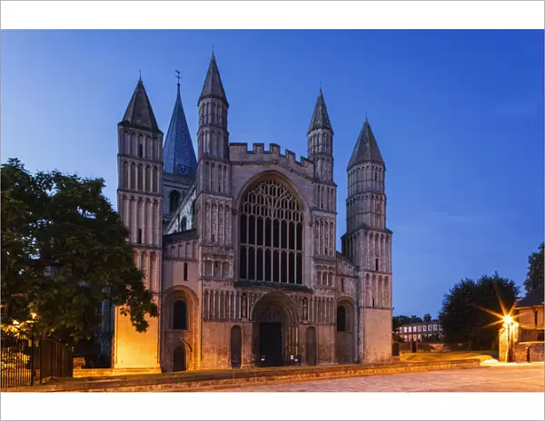 England, Kent, Medway, Rochester, Rochester Cathedral at Night