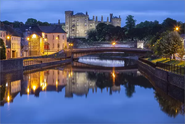 View of the Kilkenny castle reflected in the Nore river. County Kilkenny, Ireland