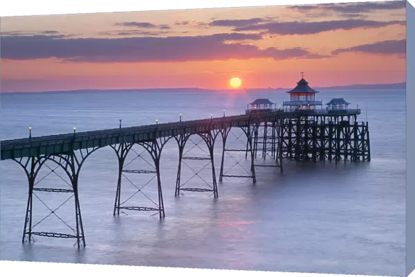 Clevedon Pier at sunset, Severn Estuary looking towards Wales