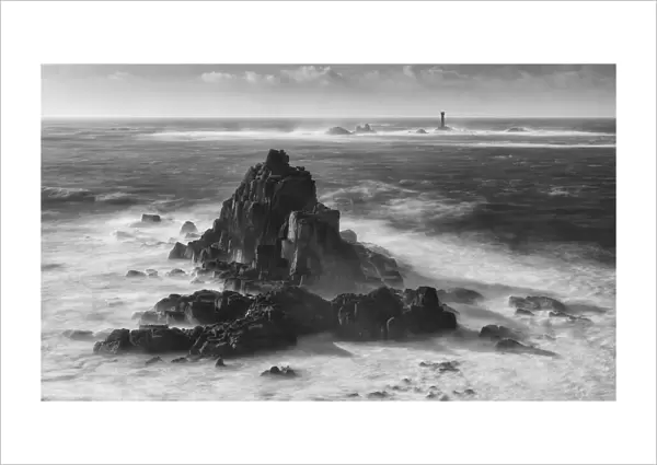 Longships Lighthouse and Armoured Knight, Lands End, Cornwall, England
