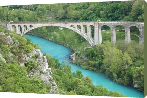 Stone railway bridge over the River Soca near Solkan, Slovenia