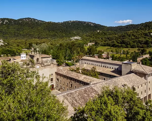 The Santuari de Lluc, Lluc Monastery, elevated view, Serra de Tramuntana