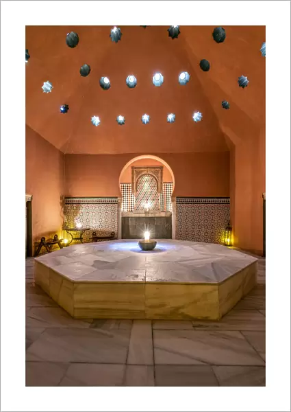 Interior view of the historical Hammam El Andalus arab baths dated around 14th century