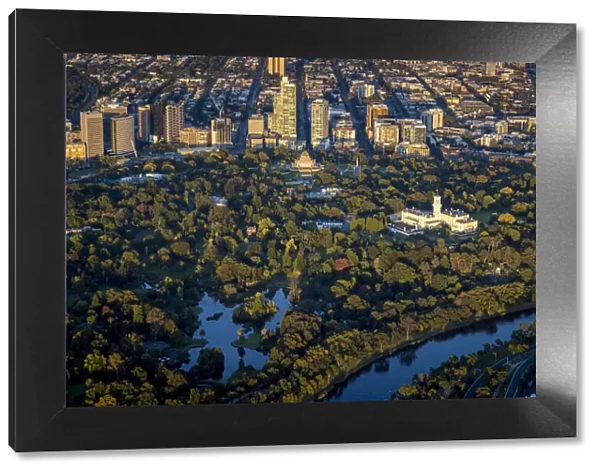 Aerial of Government House and the Royal Botanic Gardens, Melbourne, Victoria, Australia