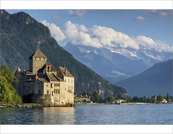 Switzerland, Canton of Vaud, Chillon castle, Lake Geneva
