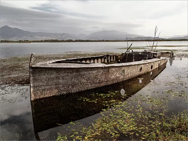 Abandoned boat in shkodra, northern Albany, albany, Eastern Europe, Europe