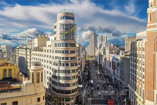 Gran Via and city skyline, Madrid, Spain