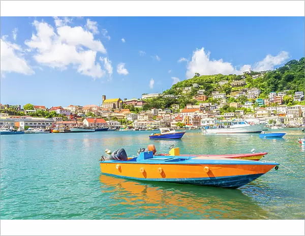 Colourful boats, St Georges Harbour, St Georges, Grenada, Caribbean