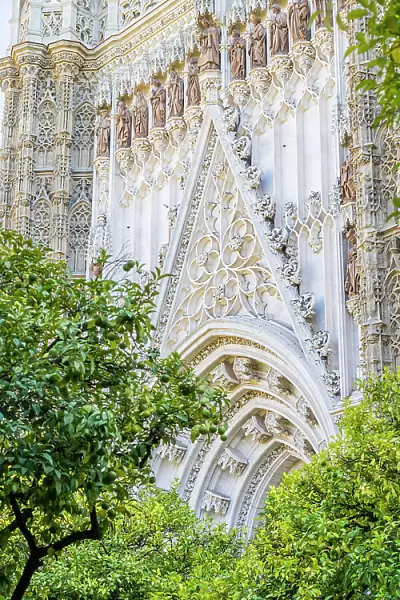Facade above the Door of the Conception, Seville cathedral, Seville, Andalusia, Spain