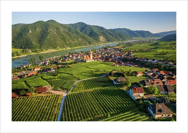 Aerial view of Weissenkirchen in der Wachau, Lower Austria, Austria