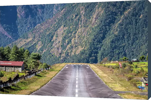 Plane landing at Lukla airport, Lukla, Solukhumbu, Nepal