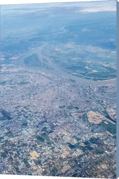 Aerial view over Phnom Penh (capital city), Cambodia