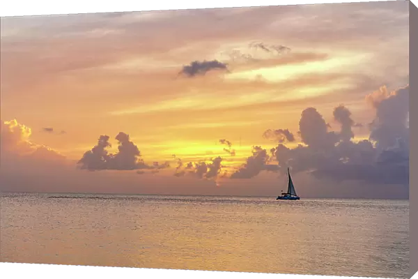 A lone boat sailing in the Caribbean Sea, Antigua, Antigua & Barbuda, Caribbean, West Indies