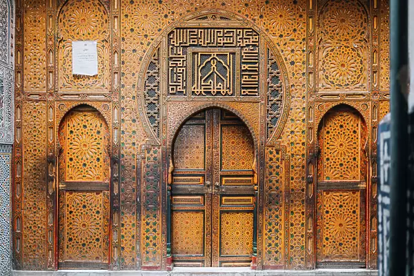 Arabic style colorful wooden door, Fez, Morocco, North Africa
