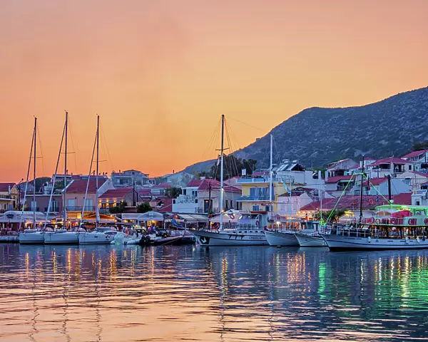 Port of Pythagoreio at dusk, Samos Island, North Aegean, Greece