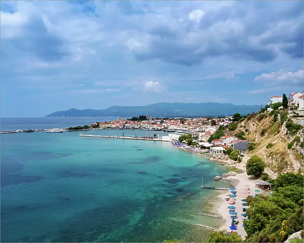 Paradise Beach and the waterfront of Pythagoreio, Samos Island, North Aegean, Greece