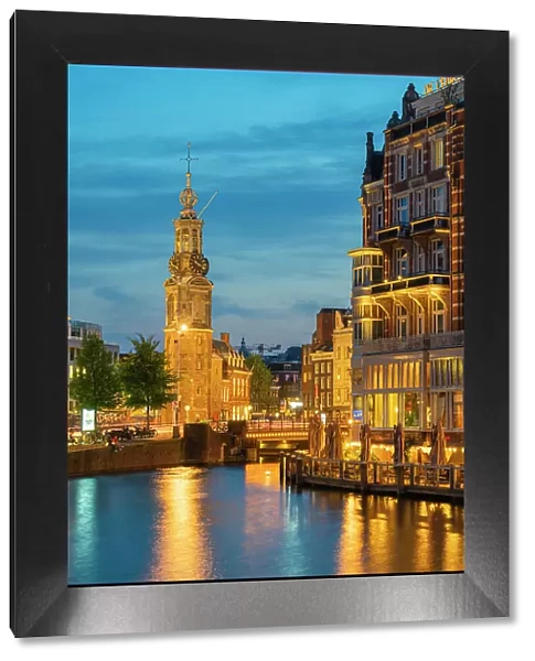 Munttoren tower at twilight, Amsterdam, Netherlands