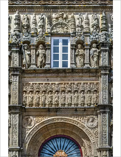 Facade of the Hostal dos Reis Catolicos, one of the oldest continuously operating hotels in the world, Santiago de Compostela, Galicia, Spain