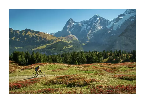 Switzerland, Berne, Oberland, Murren, Eiger and bike